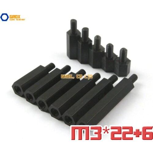 100 Pieces Black Nylon M3 x 22 + 6mm Female to Male PCB Motherboard Standoff Hex Spacer