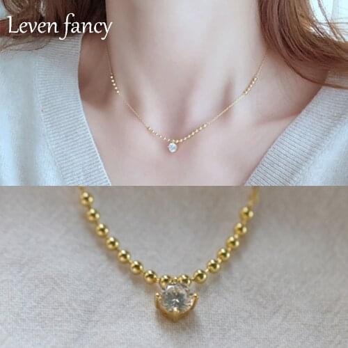 18k Gold Over Real 925 Sterling Silver Beaded Chain Necklace Original Zircon Necklaces Pendants Silver 925 Women Fine Jewelry