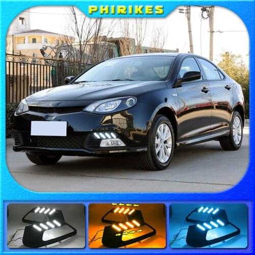 2PCS LED Daytime Running Light For MG MG6 2010-2014 White and Yellow Turn Signal Function 12V Car DRL Fog Lamp Decoration