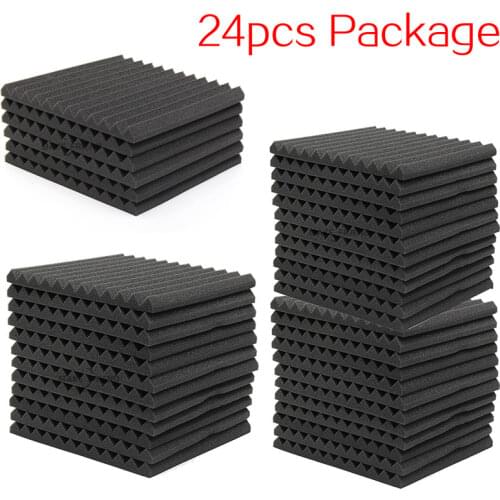 24PCS 300x300x25mm Studio Acoustic Foam Sound Proofing Protective Sponge Soundproof Absorption Treatment Panel Sealing Strips