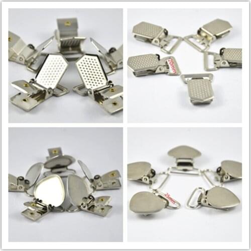 50pcs/lot Silver Tone Metal Suspenders Pica Pacifier clips 25mm/20mm heart design clips dot face Holders