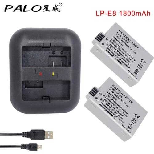 PALO 2Pcs LP-E8 LPE8 LP E8 Battery Batterie AKKU+Indicator Charger for Canon EOS 550D 600D 650D 700D X4 X5 X6i X7i T2i T3i