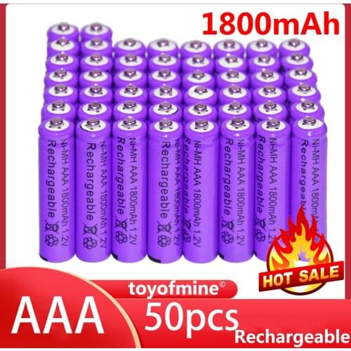50x AAA 1800mAh 3A 1.2 V Ni-MH Purple Rechargeable Battery Cell for MP3 RC Toys