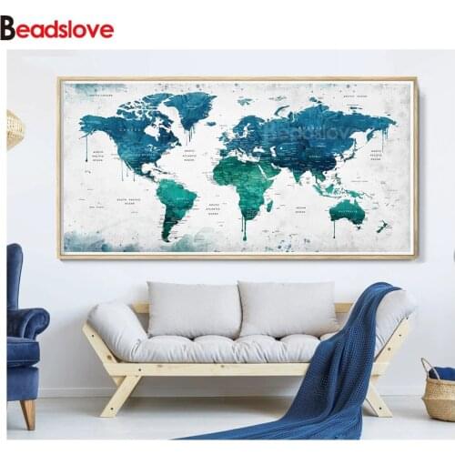 DIY 5D Diamond Painting Navy Blue World famous map Embroidery large home Decoration Full Square/Round Rhinestone Mosaic art