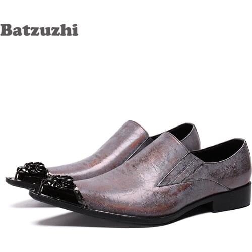 Batzuzhi Luxury Handmade Mens Shoes Pointed Iron Toe Formal Leather Dress Shoes Zapatos Hombre Gentleman Party Business Shoes