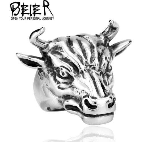 Beier new store 316L Stainless Steel ring top quality ox skeleton head ring for men hot sale vintage jewelry LLBR8-135R