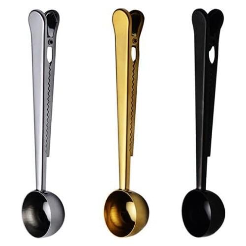 Two-in-one Stainless Steel Coffee Spoon Sealing Clip Kitchen Gold Accessories Recipient Cafe Multifunction Milk Powder Seal E115