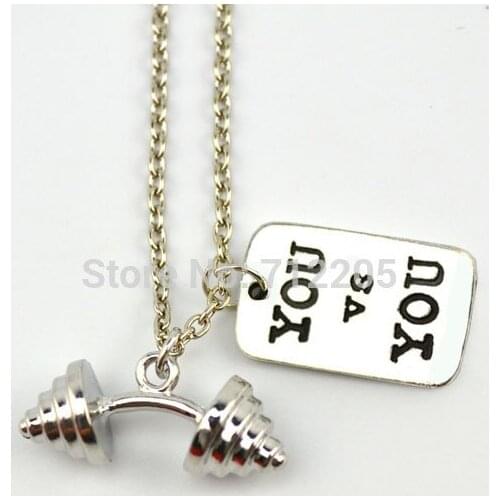 Fitness jewelry Dumbbell Kettle bell barbell with YOU and YOU weightlifting Gym chain necklace (A1224)