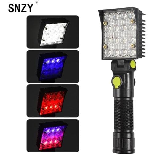 SNZY White Red Blue Light Work Flashlights 16 LEDs Car Repair Working Lamp USB Recharge Torch Built-in Magnet Hook Tent Camping