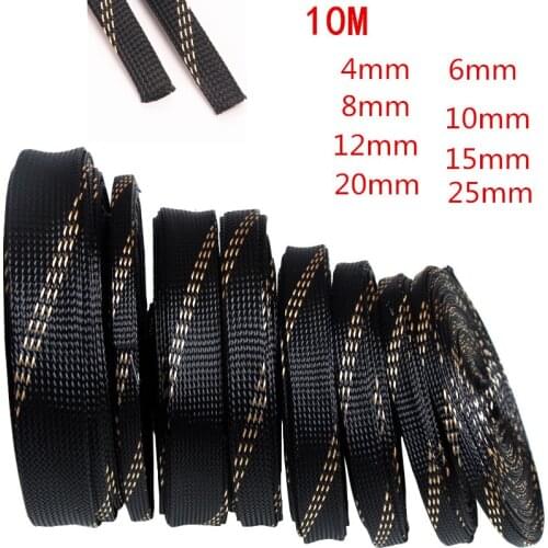 Dropship 10M 4/6/8/10/12/15/20/25mm Insulation Braided Sleeving Tight PET Expandable Cable Sleeves Protection Wire Gland