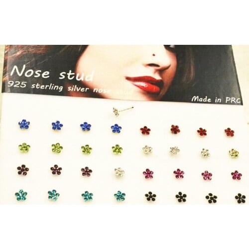 48pcs/lot Free Shipping 925 sterling silver nose ring Bone Flowers Nose Piercing Mix Colors