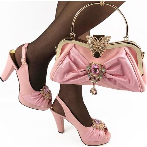 Doershow New Arrival Shoes and Bag Set African Sets 2020 pink Nigerian Women Shoes and Matching Bags Set for wedding!!SDA1-4