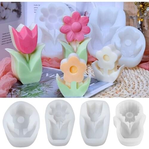 Korean Simple Tulip Candle Mold DIY Small Flower Aromatherapy Candle Silicone Mold Handmade Soap Candle Silicone Mold