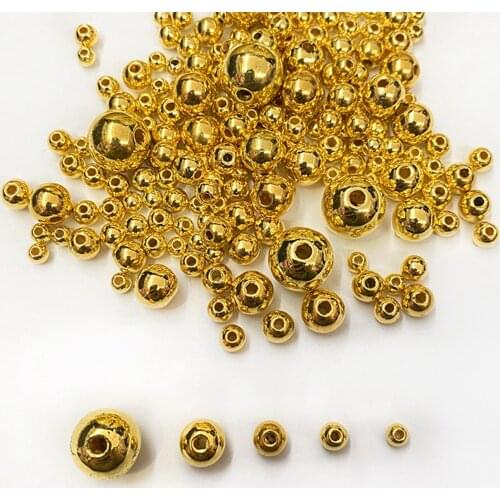 Round Gold Plated Acrylic Beads Lot 4mm 5mm 6mm 8mm 10mm 12mm DIY Jewelry Making