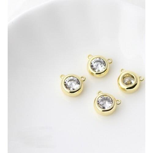 5pcs,8*10mm 24K Champagne Gold Color Plated Brass with Round Zircon 2 Holes Connect Charms Necklace Accessories
