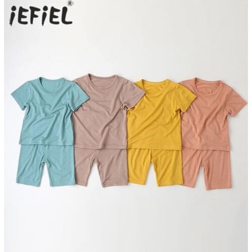 Summer Solid Color Baby Girls Clothes Pajamas Sets Boy Pyjamas Kids Homewear Modal Nightwear Kids Indoor Clothing Pijamas Suit