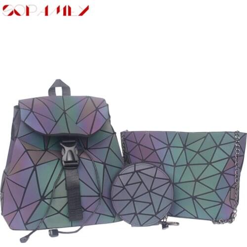 Fashion Luminous High-Capacity Womens Backpack Casual Tote Geometric Combination Set Luxury Multi-Functional Bags Contracted