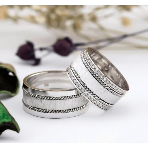 SILVERFONI 925 Sterling Real Silver Wedding Rings Set For Men And Women Jewelry Hand Made Anniversary Gift New Season Gold Plate