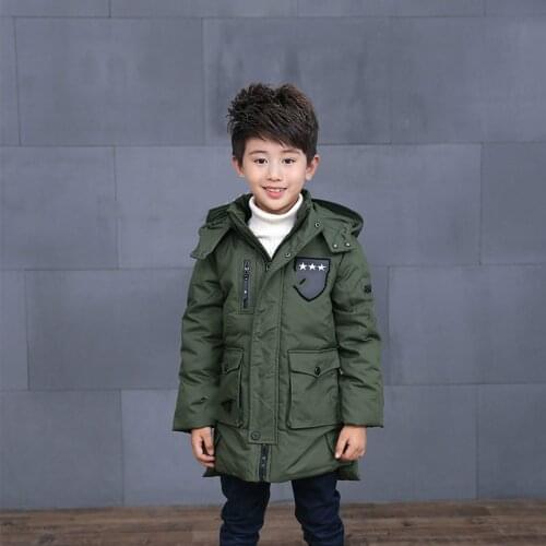 Winter new mid-aged childrens down jacket boys and girl grey duck down medium length Korean version of coat cap and down jacket