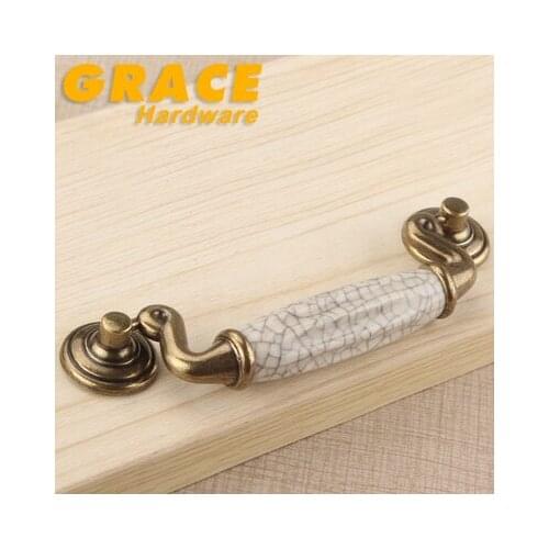 New Exquisite Cabinet Antique European Style Wardrobe Knobs Classical Garden Ceramic Furniture Handle(C.C:115mm L:143mm)