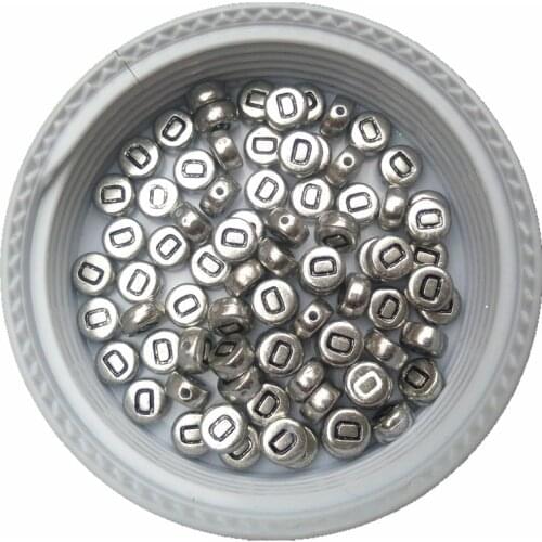 Wholesale 3600PCS/Lot Silver Tone Acrylic Alphabet Beads Flat Round Coin Shape 4*7MM DIY Single Letter Inital D Print Beads