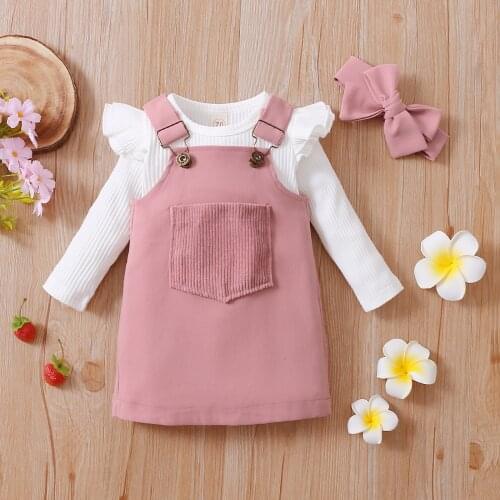 Ma&Baby 0-18M Autumn Baby Girls Clothes Set Newborn Infant Girl Ruffles Romper Corduroy Pocket Skirts Overalls Clothing DD43