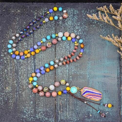 Natural Vintage Beads Knot Handmade Necklace Multicolored Necklace Women Jewelry & Gift Dropshipping