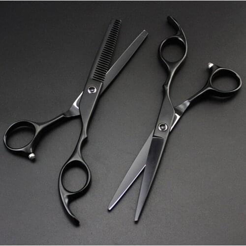 High Quality black Hairdressing 6 Inch 440C Stainless Steel Professional Salon Barbers Cutting Scissor Hair Scissors Set