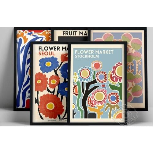 World Flower Fruit Market Poster, Mumbai Nairobi Seoul Lissabon Stockholm Market Wall Decor, Flower Art Prints, Souvenir Gift