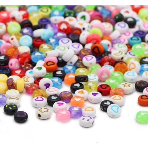 Flat Round Mixed Facial Expression,Heart,Star Acrylic Charm Spacer Loose Beads For Jewelry Making DIY Bracelet Accessories 4x7MM