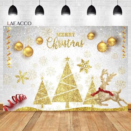 Laeacco Merry Christmas Photocall Golden Background Balloon Elk Snowflake Baby Poster Portrait Customized Photography Backdrops
