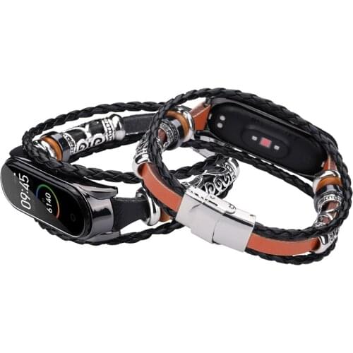 PU Leather Wristband Band Strap+Metal Case for Xiaomi Mi Band 4 Bracelet Vintage Wristband for Mi Band 3 Strap