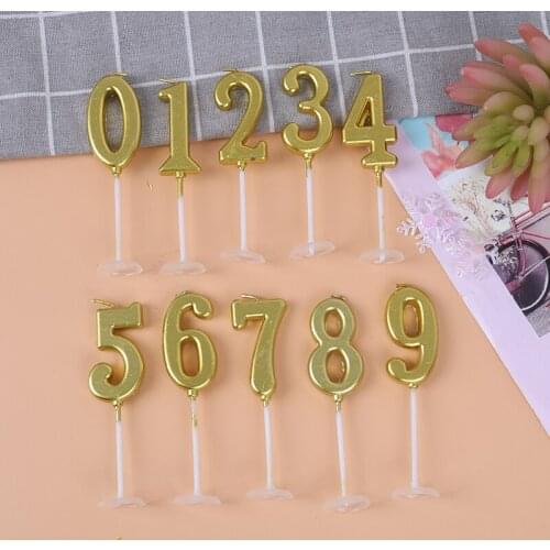 DIY Gold Number 0- 7 Happy Birthday Cake Candles Topper Decoration Party Supplies