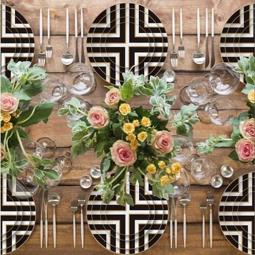 Bone China Plate Round Plate Platos Tray Dinner Set Cross-Border Pattern Restaurant Grid Plate Gold Food Dish Assiette Porcelain