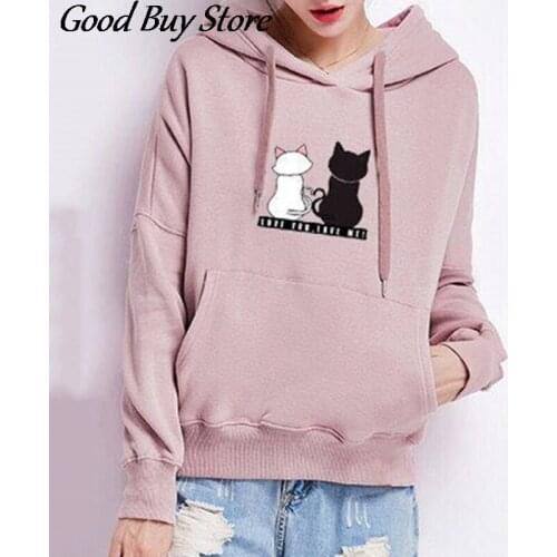 Teenager Cat Hoodies Sports Sweatshirt Fall Spring Streetwear Long Sleeve Hooded Tops Women Warm Hoodie Pockets Pullover Clothes