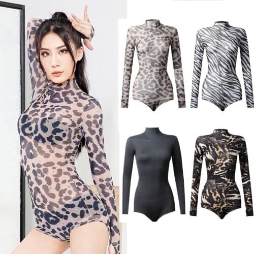 Sexy Female High Collar Long Sleeve Practice Top Latin Tops Women Latin Dance Top Dancer Ballroom Stage Performance Wear SL5398