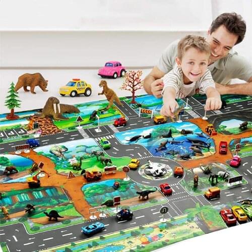 130*100cm Large City Traffic Car Park Play Mat Waterproof Non-woven Kids Playmat Pull Back Car Toys Childrens Mat Baby Gym