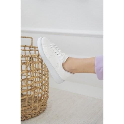 Straswans Women White Leather Sports Shoes