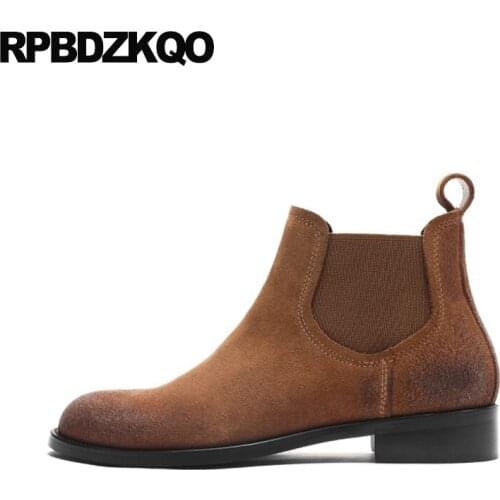 New 12 44 Chunky Women Boots Winter 2021 Big Size Round Toe Genuine Leather Chelsea 10 Shoes Brown Plus Ankle Fashion Slip On