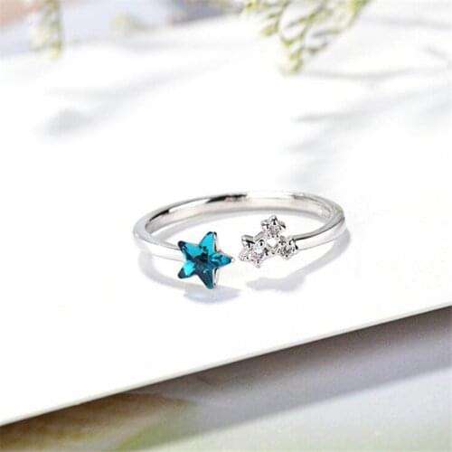 Trendy Sweet Blue Stars Open Rings for Women Girls Elegant Accessories 925 Sterling Silver Creative Summer Anillos Jewelry SR294