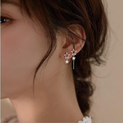 925 Sterling Silver Plated 14k Gold Simple Star Tassel Earrings Women Classic Fashion Wedding Party Jewelry Accessories