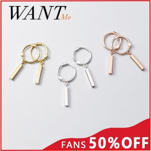 WANTME Real 925 Sterling Silver Bohemian Geometry Stick Tassel Stud Earrings for Fashion Women Hip Hop Punk Party Jewelry Gift