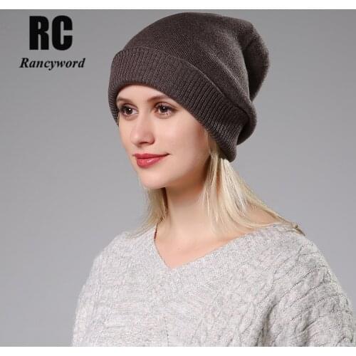 Winter Beanies Double layer Winter Hats For Women Stretchy Hats 2020 Solid Color Beanies Female Roll Up Hats