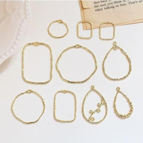 10pcs Copper-plated geometric hollow round earrings for women water droplets with folds Simple wild pendant diy accessories