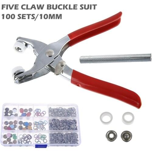 100Sets 10 Mix Colors 9.5/10mm Hollow/Solid Prong Snap Buttons Fasteners Clip Pliers Press Studs Sewing Buttons
