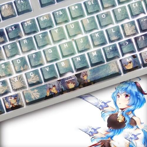 104 Original God Ganyu PBT Sublimation Cherry Height Mechanical Keyboard Keycaps Key Caps Switch Opener Keyboard Caps Anime