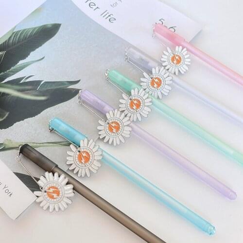 36PCS Metal Lightning Daisy Brooch Pendants Black Neutral Cute Pendants Gel Pen Stationery Kawaii School Supplies