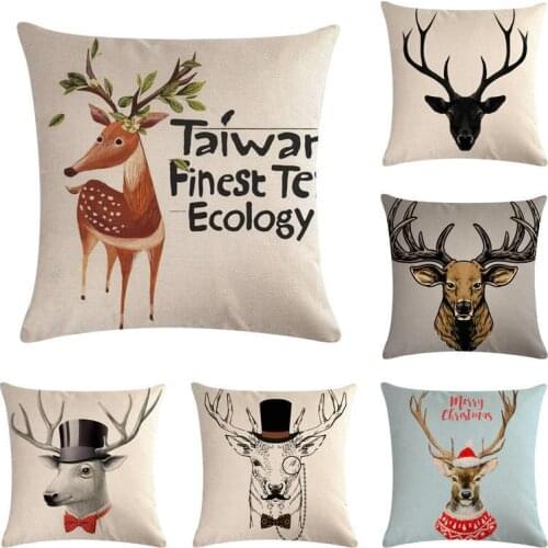 45cm*45cm Christmas elk face design linen/cotton throw pillow covers couch cushion cover home decorative pillows