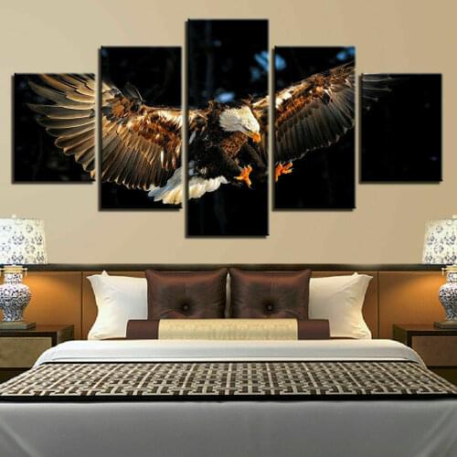 Flying Eagle Bird Wing 5 Pcs Canvas Picture Print Wall Art Canvas Painting Wall Decor for Living Room Poster No Framed
