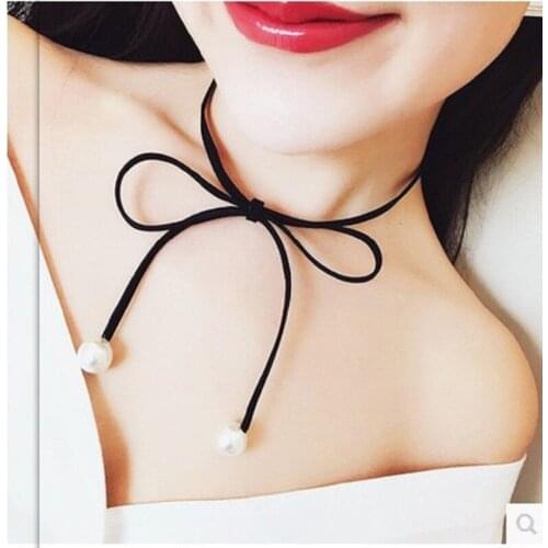 Korean version pearl pearl bow velvet necklace Japanese and Korean version punk neckband original sufeng collar chain